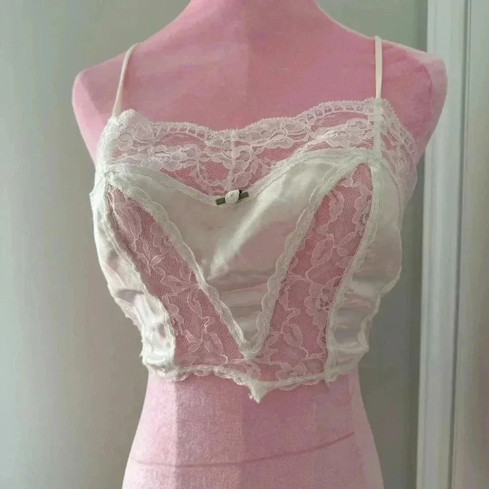 Vintage coquette  lace nylon top Marie Antoinette cottagecore 36 Fairycore - Picture 4 of 8